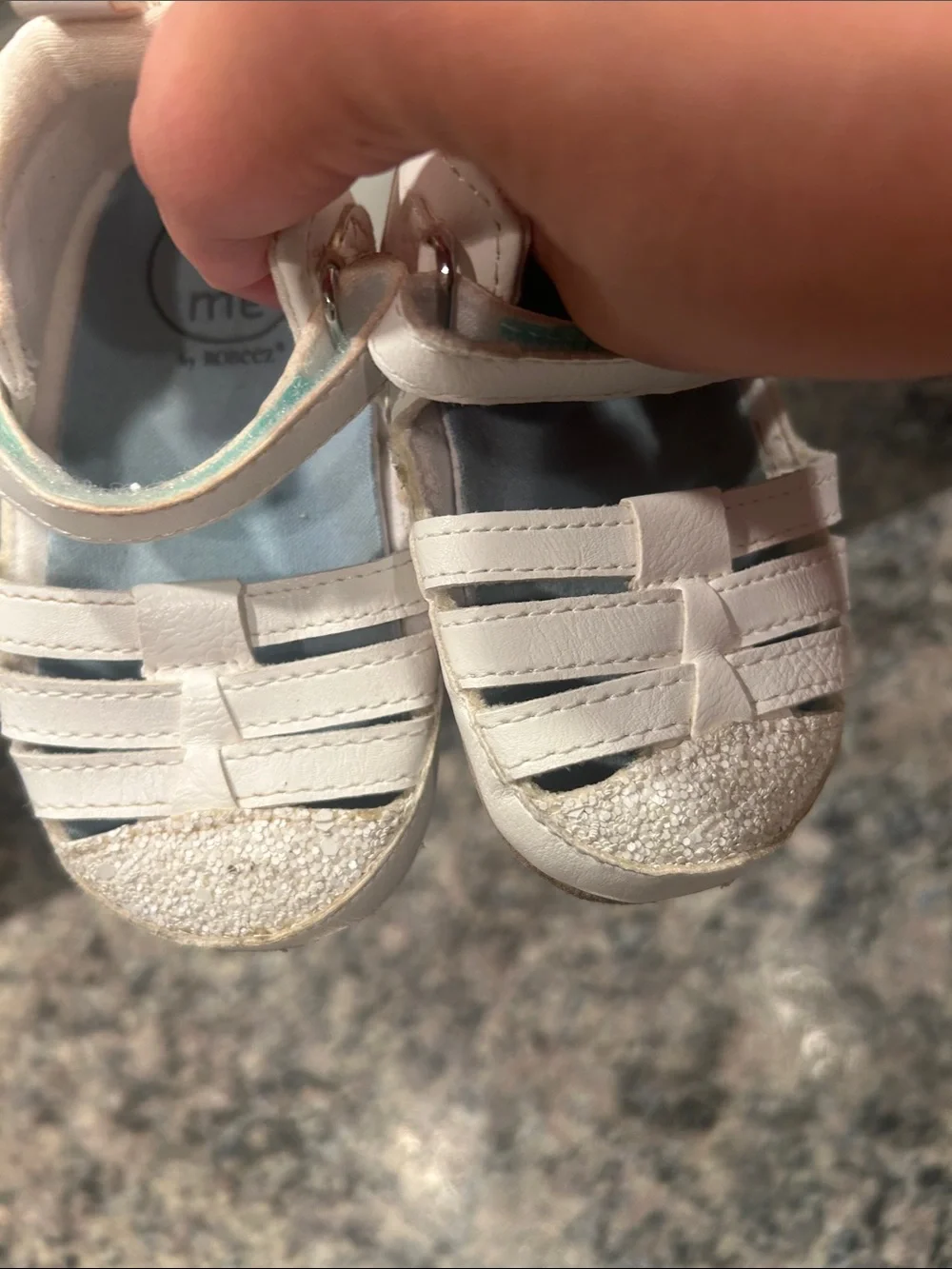 Robeez White Toddler Glitter-Toe Mary Jane Sandals